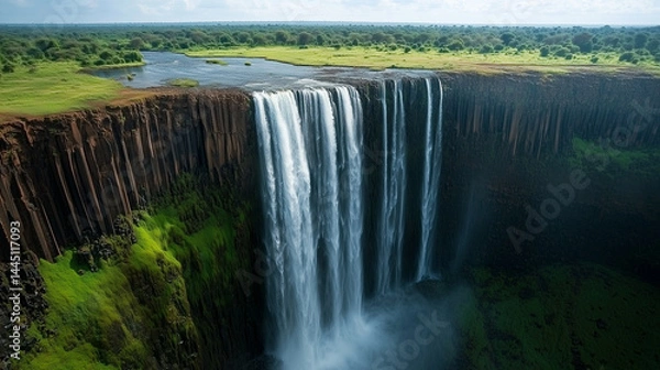 Fototapeta Nature Unleashed: A Colossal Waterfall in Full Thunderous Flow