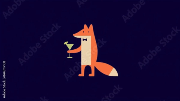 Fototapeta Dapper Fox: A Bowtie-Clad Gentleman with a Cocktail in Paw