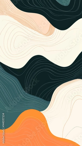 Fototapeta Creative concept posters covers with modern abstract shapes waves hand drawn lines, background colorful vector
