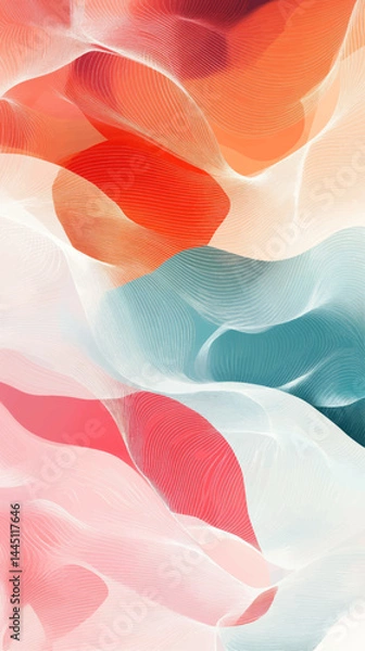 Fototapeta Creative concept posters covers with modern abstract shapes waves hand drawn lines, background colorful vector