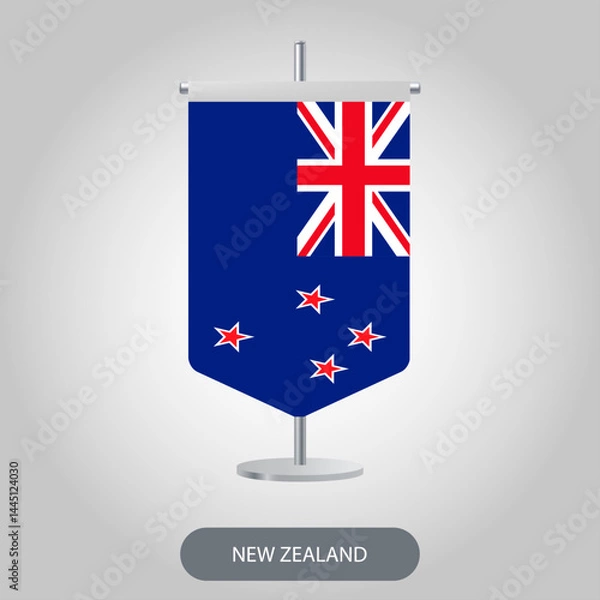 Fototapeta New Zealand vertical table flag on light grey background. New Zealand vertical desk flag isolated on grey background	
