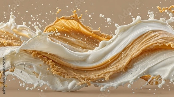 Fototapeta Artistic splash of creamy coffee drink with milk, creating a dynamic abstract design