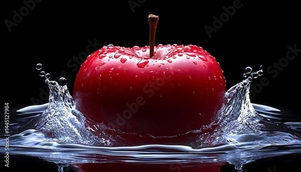 Obraz Red apple submerged in water, creating splashes