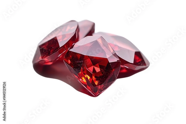 Fototapeta Sparkling red garnet gems dazzling brilliance rich color luxurious shine close up shot on white
