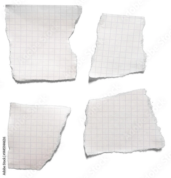 Fototapeta Set of ripped white paper sheets png isolated on transparent background. Torn pieces with shadow undercard