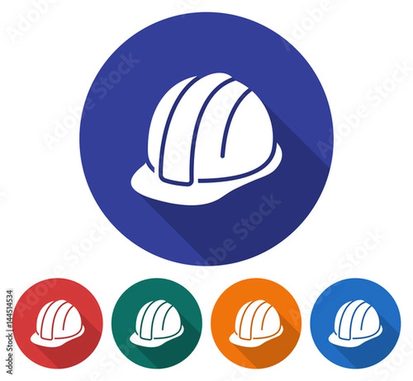 Obraz Round icon of construction safety helmet. Flat style illustration with long shadow in five variants background color