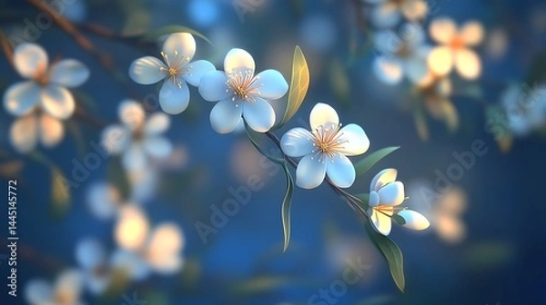 Fototapeta Close-Up Shot of Beautiful Realistic Flowers with a Tree Branch