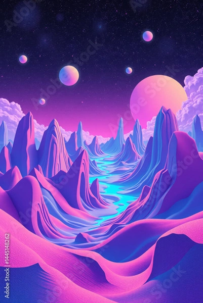 Obraz Vibrant Alien Landscape with Planets
