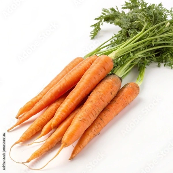 Obraz Organic Orange Carrots on White Background Ideal for Cooking Nutrition and Grocery Ads