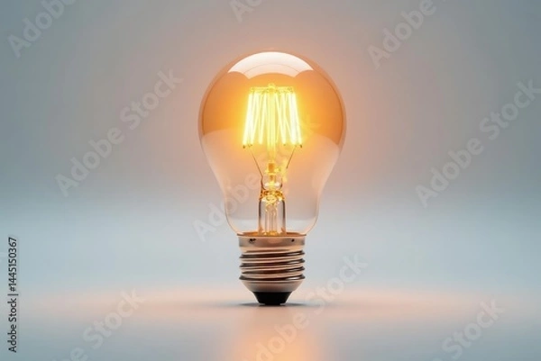Fototapeta Single lightbulb against pure white background, progress, technology, innovation