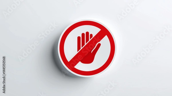 Fototapeta Sicherheitszeichen mit durchgestrichenem Handsymbol als Verbotsschild. Künstliche Intelligenz KI