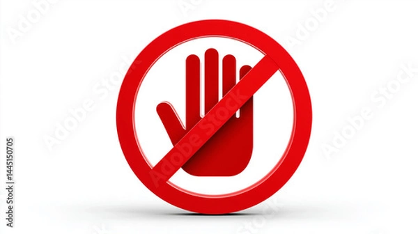 Fototapeta Sicherheitszeichen mit durchgestrichenem Handsymbol als Verbotsschild. Künstliche Intelligenz KI