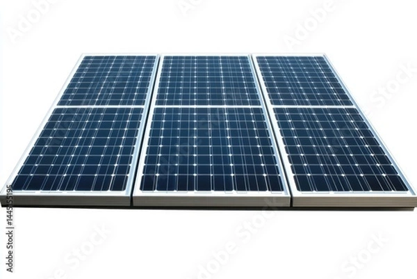 Fototapeta Three solar panels arranged together, generating clean energy from sunlight.