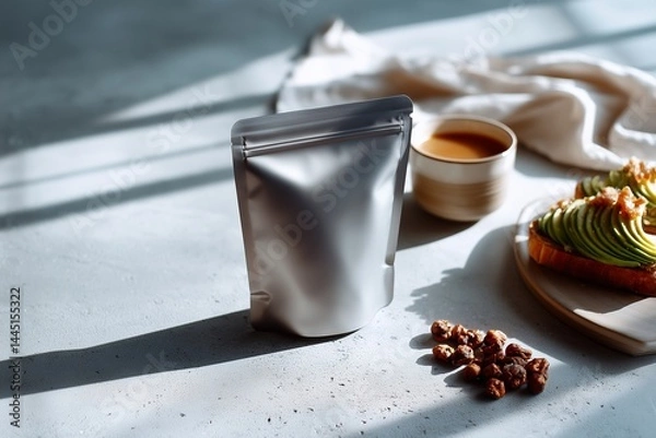 Obraz zip package metallic mockup, snacks, nuts, healthy food
