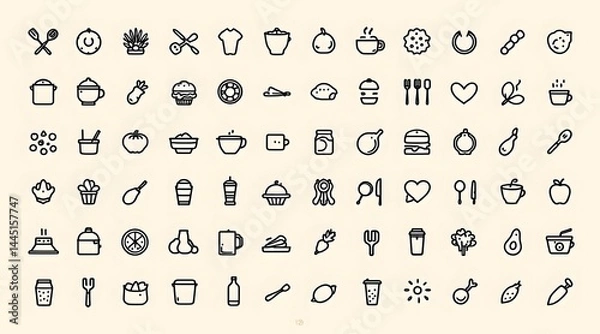 Fototapeta Food and Drink Icon Set 85+ Minimalist Line Icons