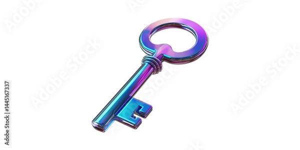 Fototapeta Colorful Iridescent Key. Symbol Of Access And Security In Vibrant Design Isolated On Transparent Background