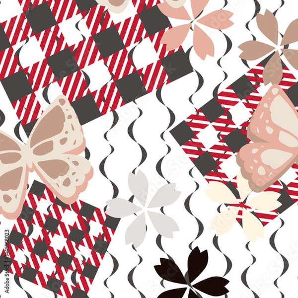 Obraz 色々な蝶々が可愛い着物素材