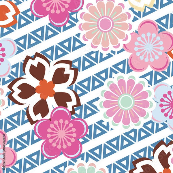 Obraz 色々な花が可愛い着物素材