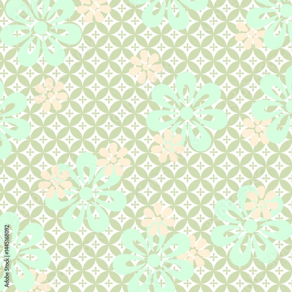 Fototapeta 緑の花が可愛い着物素材