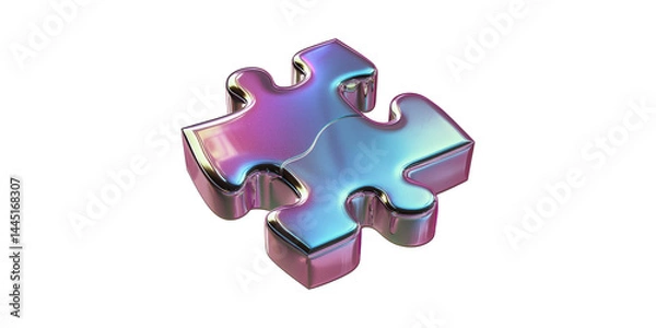 Fototapeta Colorful Iridescent Puzzle Pieces. Symbol Of Connection And Problem Solving Isolated On Transparent Background