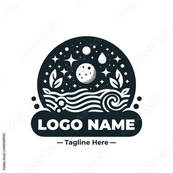 Fototapeta Washing Machine Logo Design with Soap Bubbles and Detergent Bottles for Modern Cleaning Branding and Microstock Sales in Flat Minimalist Vector Style