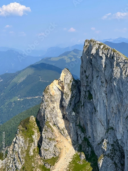 Fototapeta Schafberg mountain peak top in Salzkammergut, Austria. Alpine cliff landscape close up vertical