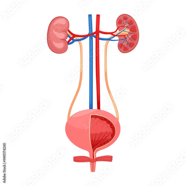 Fototapeta Kidneys and bladder. Anatomy of urinary system. Urinary system human internal organ. Vector illustration