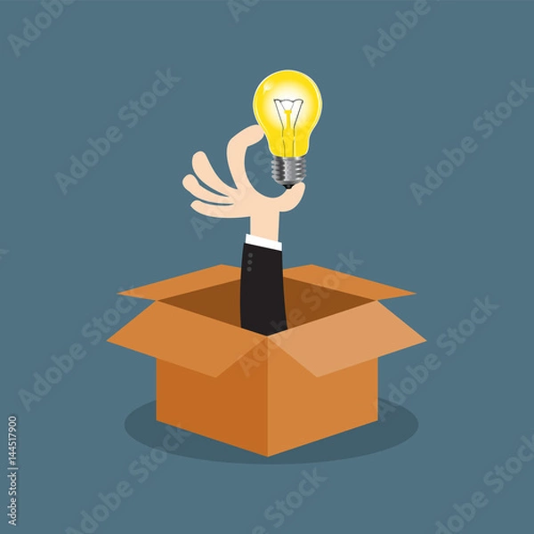Fototapeta Hand holding light bulb in box. (Thinking Concept) Vector illustration business cartoon concept.