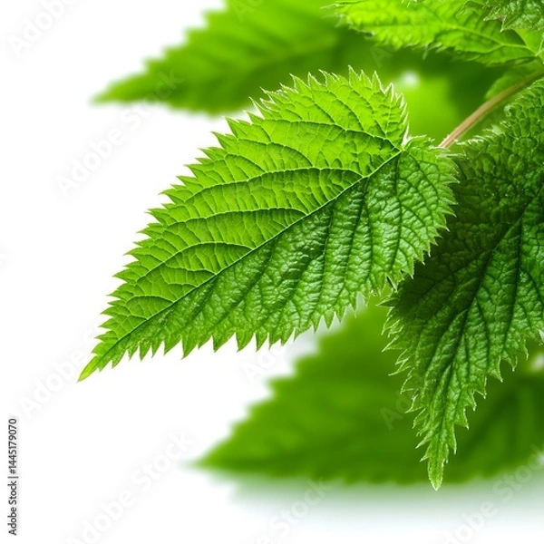 Fototapeta Closeup of Vibrant Green Leaf with Intricate Textures and Natural Freshness