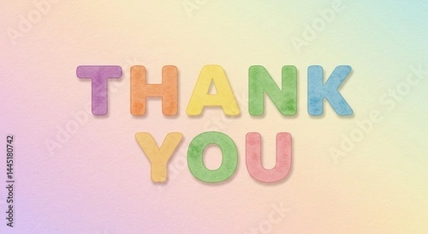 Fototapeta Watercolor thank you message on gradient background, for cards, with copy space
