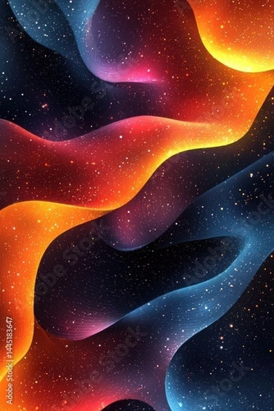Fototapeta Vivid gradient waves with glowing particles in a cosmic abstract theme