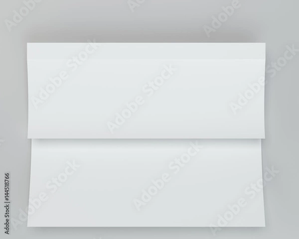 Fototapeta Crumpled folded A4 paper. 3d rendering on gray background.