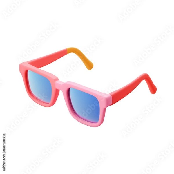 Fototapeta Pink and orange sunglasses with blue lenses in simple 3D vector style isolated on white