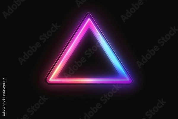 Fototapeta Colorful neon triangle glowing in a dark space with vibrant light reflections