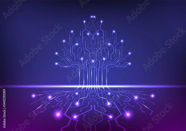 Obraz Digital tree circuit background technology concept. Design for  circuits, data, technology, motherboard.