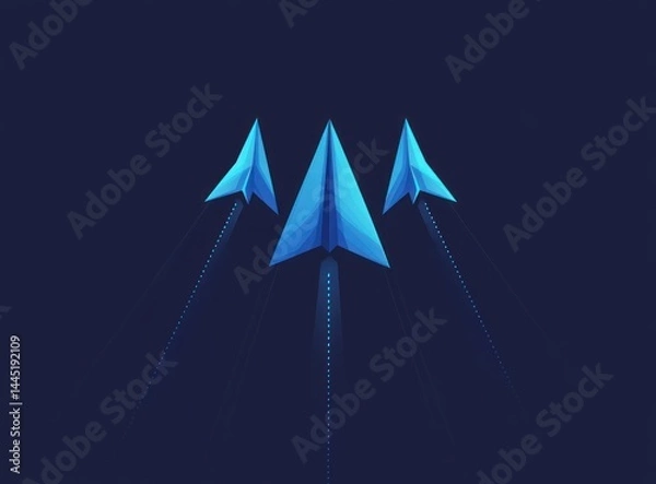 Obraz Three blue paper airplanes soaring upwards