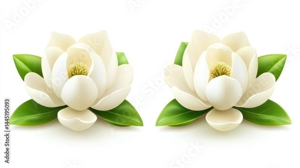 Obraz Two magnolia flowers with leaves