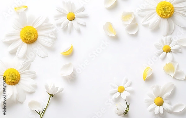 Obraz Elegant daisy and chamomile present scene of serene joy. Soft petals fall to frame moment with grace and beauty