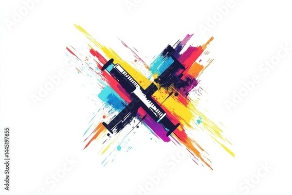 Fototapeta Colorful Abstract Design of Syringe and Piano Keys for Healthcare Art