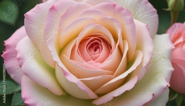 Obraz Stunning macro shot capturing a fully bloomed pink rose, showcasing its soft petals and delicate beauty.