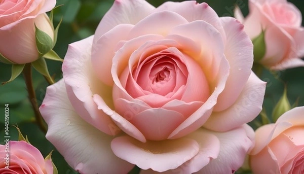 Obraz A gorgeous close-up of a soft pink rose in full bloom, showing all its beauty in detail.