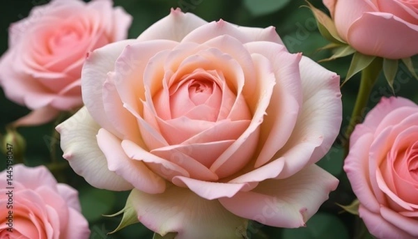 Obraz Gorgeous pink roses in full bloom, perfect for expressing love or enhancing any design.