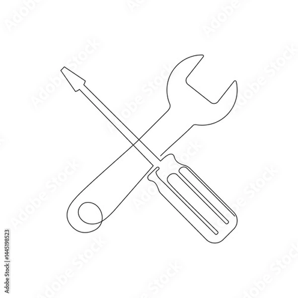 Fototapeta Continuous line drawing of Screwdriver on white background.
