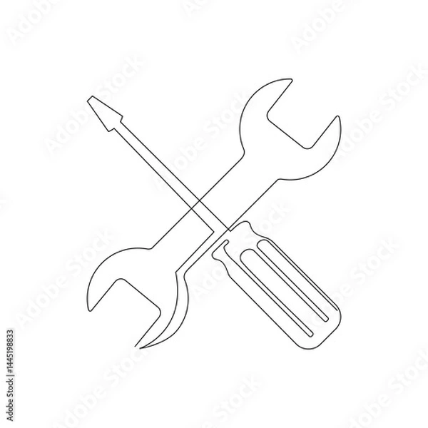 Fototapeta Continuous line drawing of Screwdriver on white background.