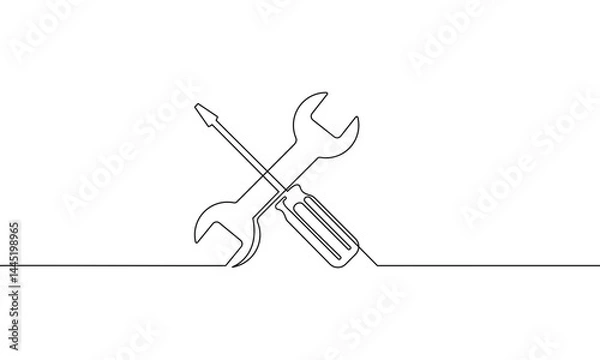 Fototapeta Continuous line drawing of Screwdriver on white background.