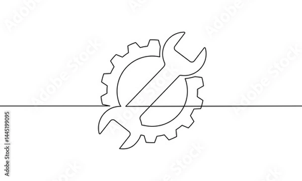 Fototapeta Continuous line drawing of Service tools on white background.