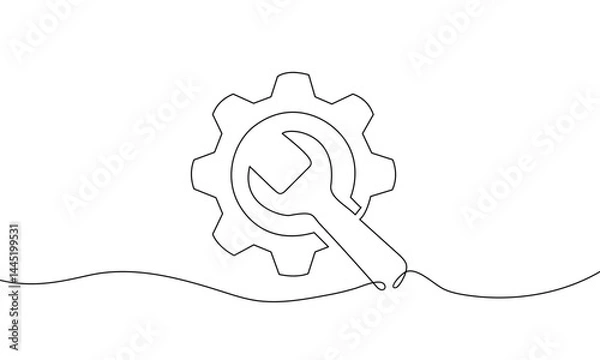Fototapeta Continuous line drawing of Service tools on white background.