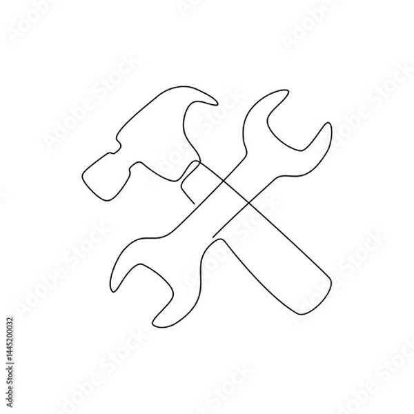 Fototapeta Continuous line drawing of Service tools on white background.