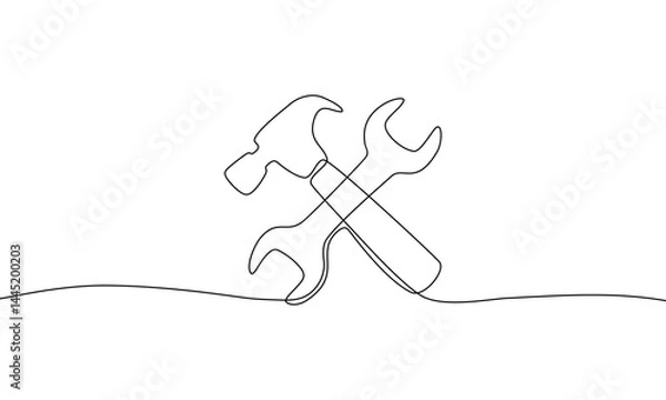 Fototapeta Continuous line drawing of Service tools on white background.