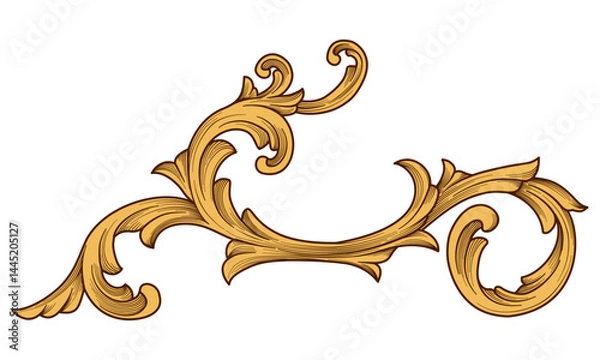 Obraz Vintage baroque arabesque damask engraved ornamental. Golden Cartouche decorative design element. Scrollwork vector illustration